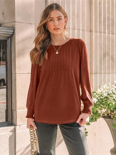 Long Sleeve Shirts Womens Pleated Business Casual Blouses