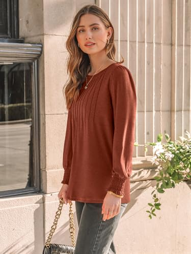 Long Sleeve Shirts Womens Pleated Business Casual Blouses