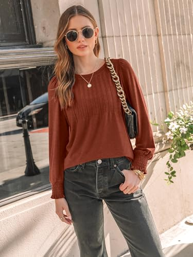 Long Sleeve Shirts Womens Pleated Business Casual Blouses