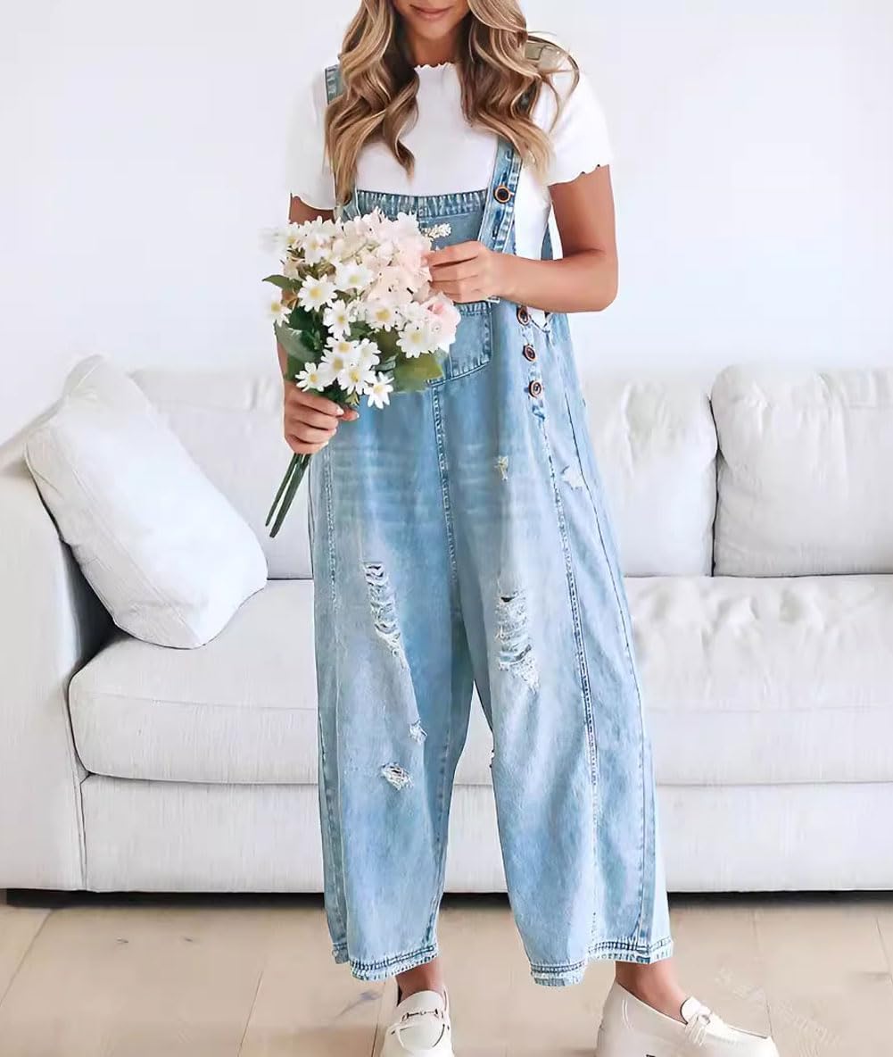 ✨Loose Fit Adjustable Strap Distressed Denim Bib Overalls(buy 2 free shipping!!!)