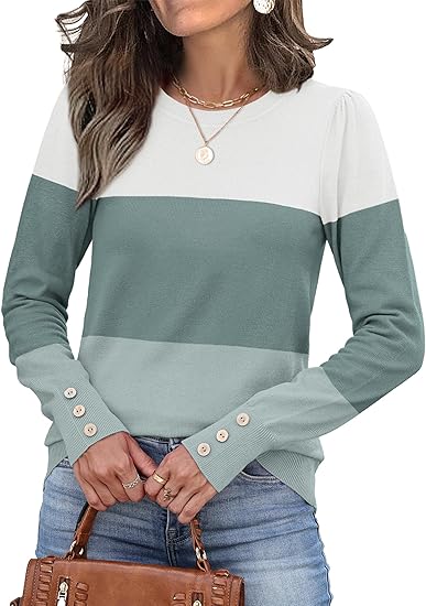 Long Sleeve Button Cuff Soft Knit Pullover Trendy Tops
