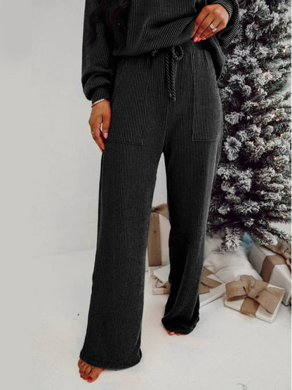 ✨Womens JOLLY Graphic Christmas Ribbed Long Sleeve Top & Pants 2 Piece Set