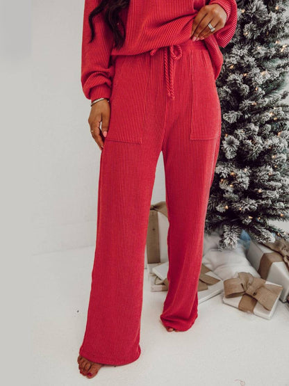 ✨Womens JOLLY Graphic Christmas Ribbed Long Sleeve Top & Pants 2 Piece Set