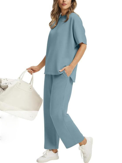 Women Oversized Tshirt and Wide Leg Crop Pants 2 Piece Sets