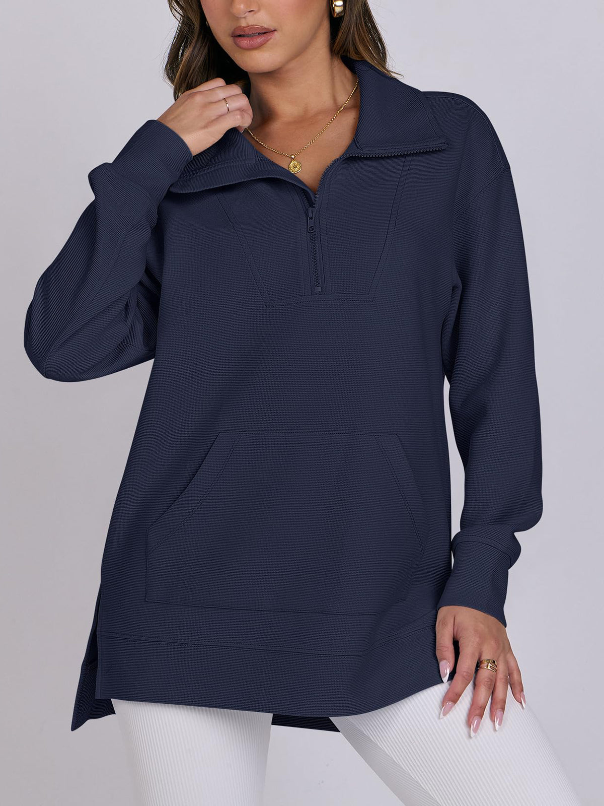 Women's Oversized High Neck Half Zip Knit Sweatshirt (Buy 2 Free Shipping)