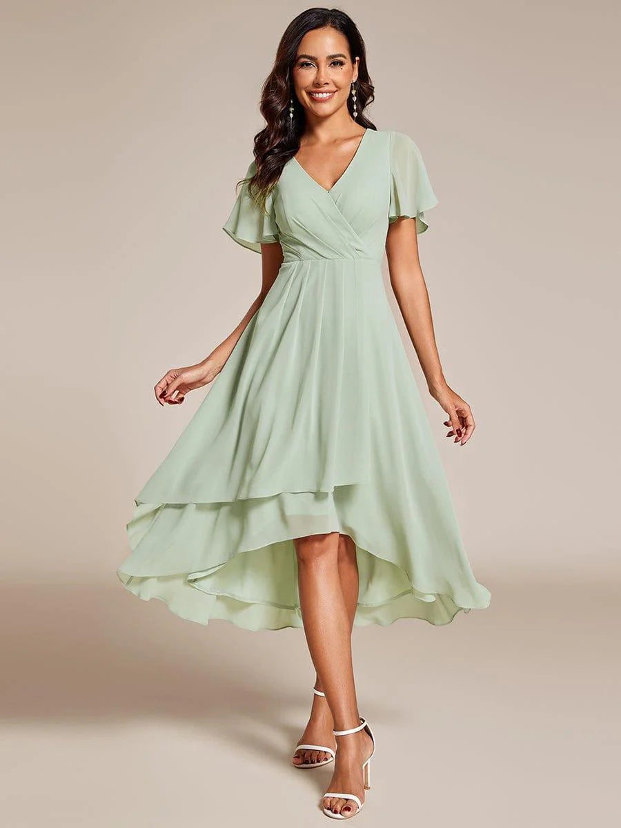 ✨Ruffles Sleeve Pleated V-Neck A-Line Midi Dress (buy two free shipping!!!)