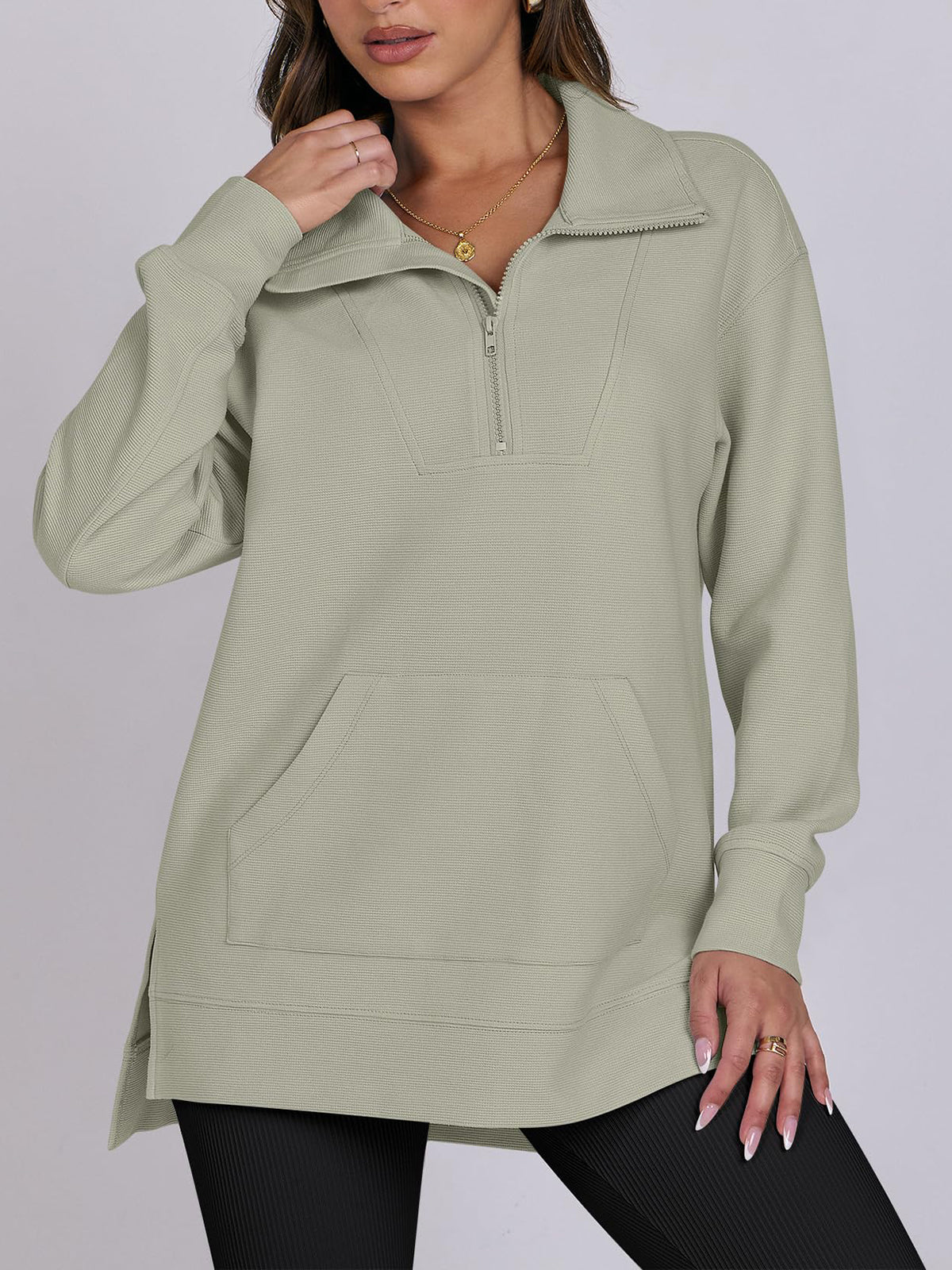 Women's Oversized High Neck Half Zip Knit Sweatshirt (Buy 2 Free Shipping)