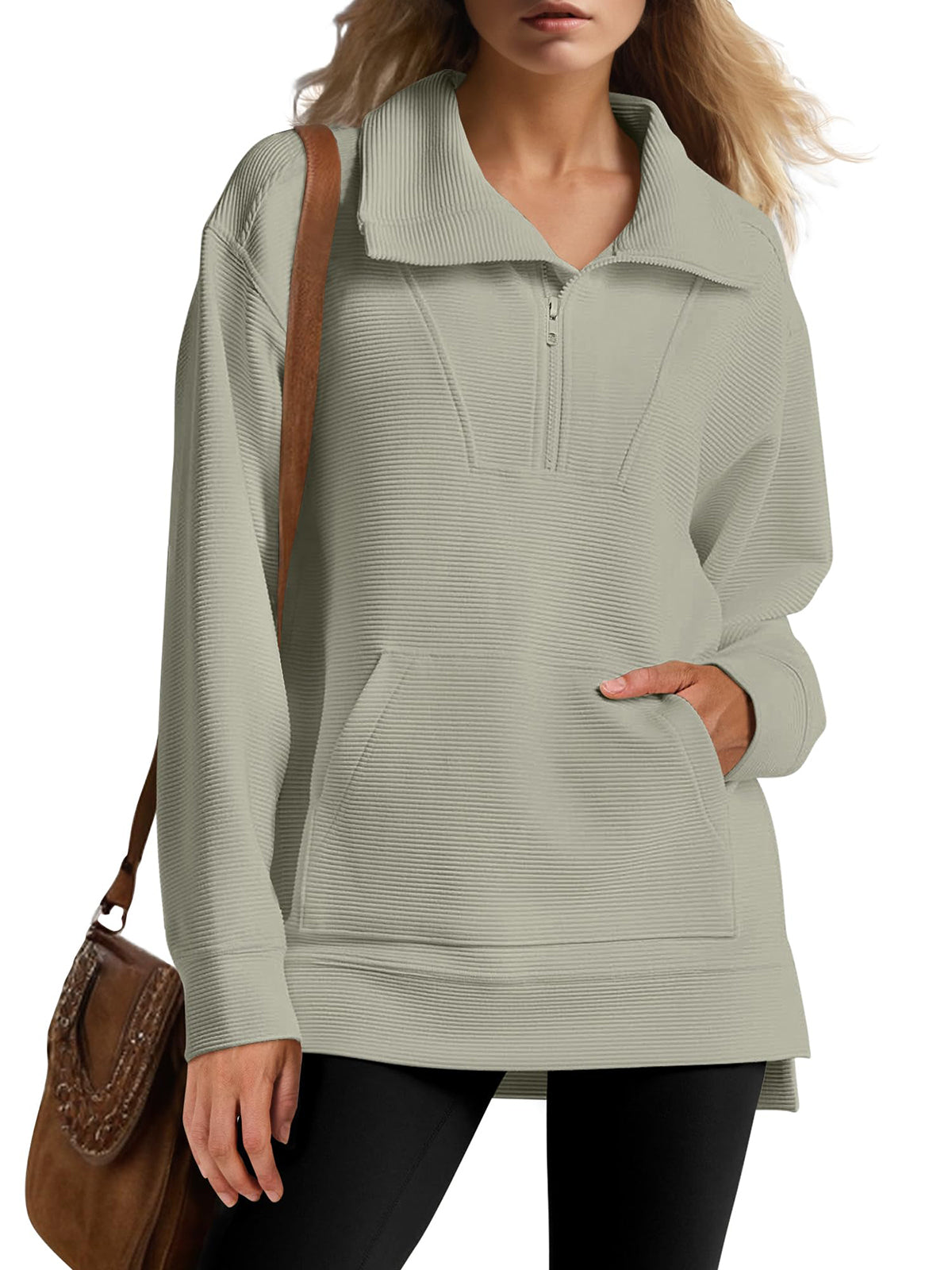 Women's Oversized High Neck Half Zip Knit Sweatshirt (Buy 2 Free Shipping)