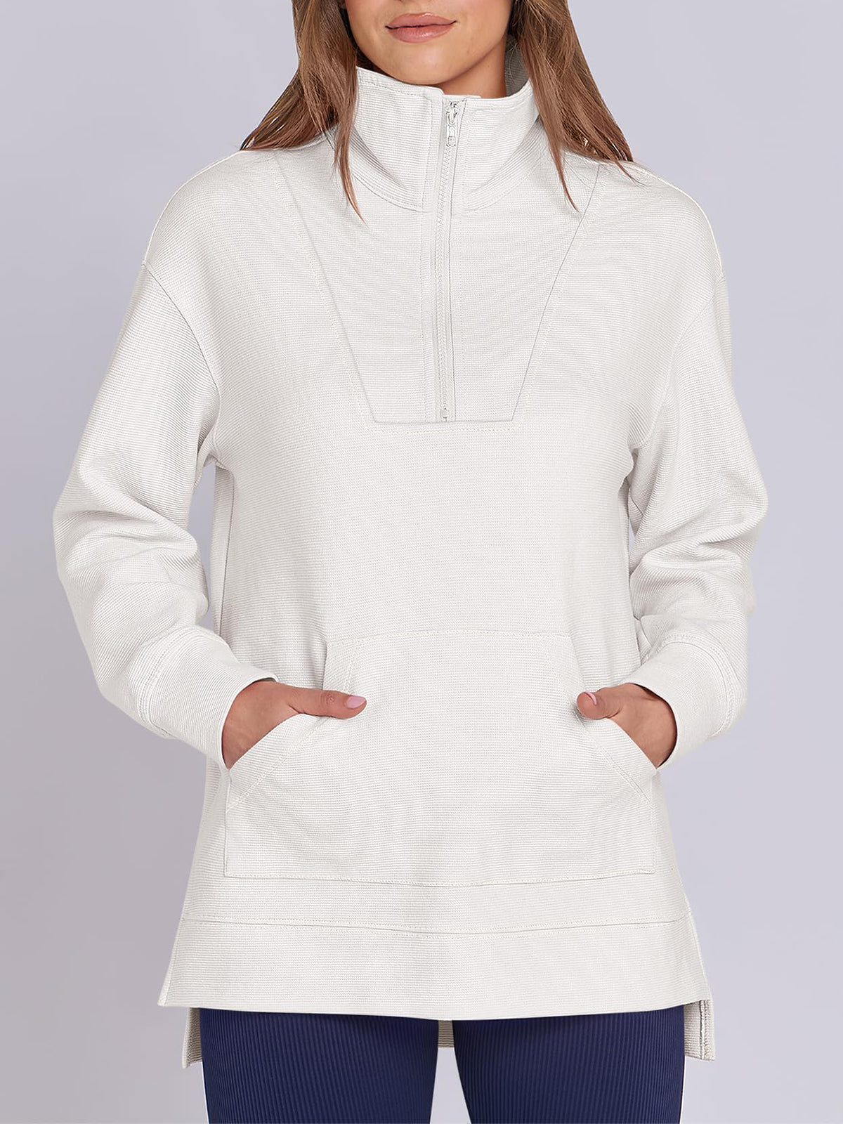 Women's Oversized High Neck Half Zip Knit Sweatshirt (Buy 2 Free Shipping)