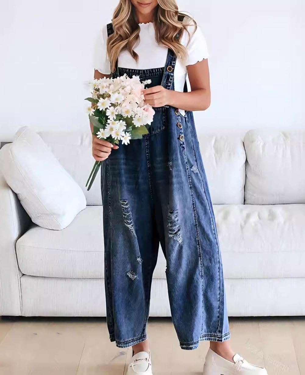 ✨Loose Fit Adjustable Strap Distressed Denim Bib Overalls(buy 2 free shipping!!!)