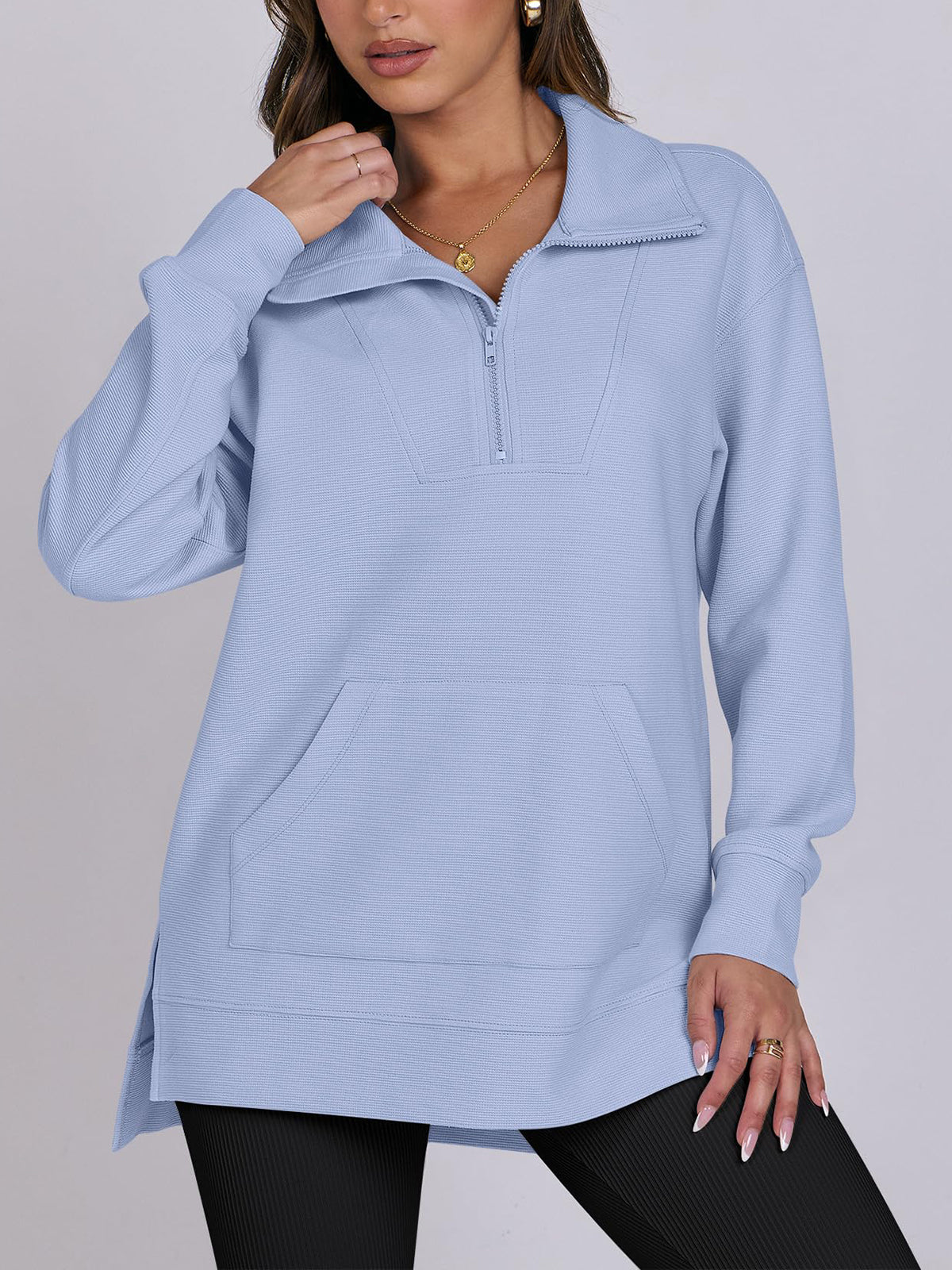 Women's Oversized High Neck Half Zip Knit Sweatshirt (Buy 2 Free Shipping)
