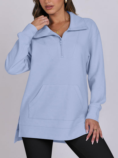 Women's Oversized High Neck Half Zip Knit Sweatshirt (Buy 2 Free Shipping)