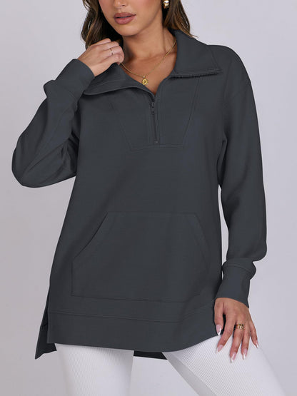 Women's Oversized High Neck Half Zip Knit Sweatshirt (Buy 2 Free Shipping)