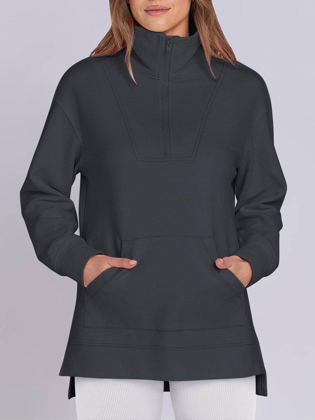 Women's Oversized High Neck Half Zip Knit Sweatshirt (Buy 2 Free Shipping)