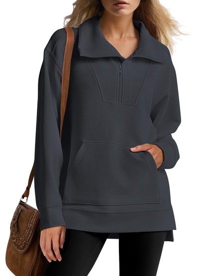 Women's Oversized High Neck Half Zip Knit Sweatshirt (Buy 2 Free Shipping)