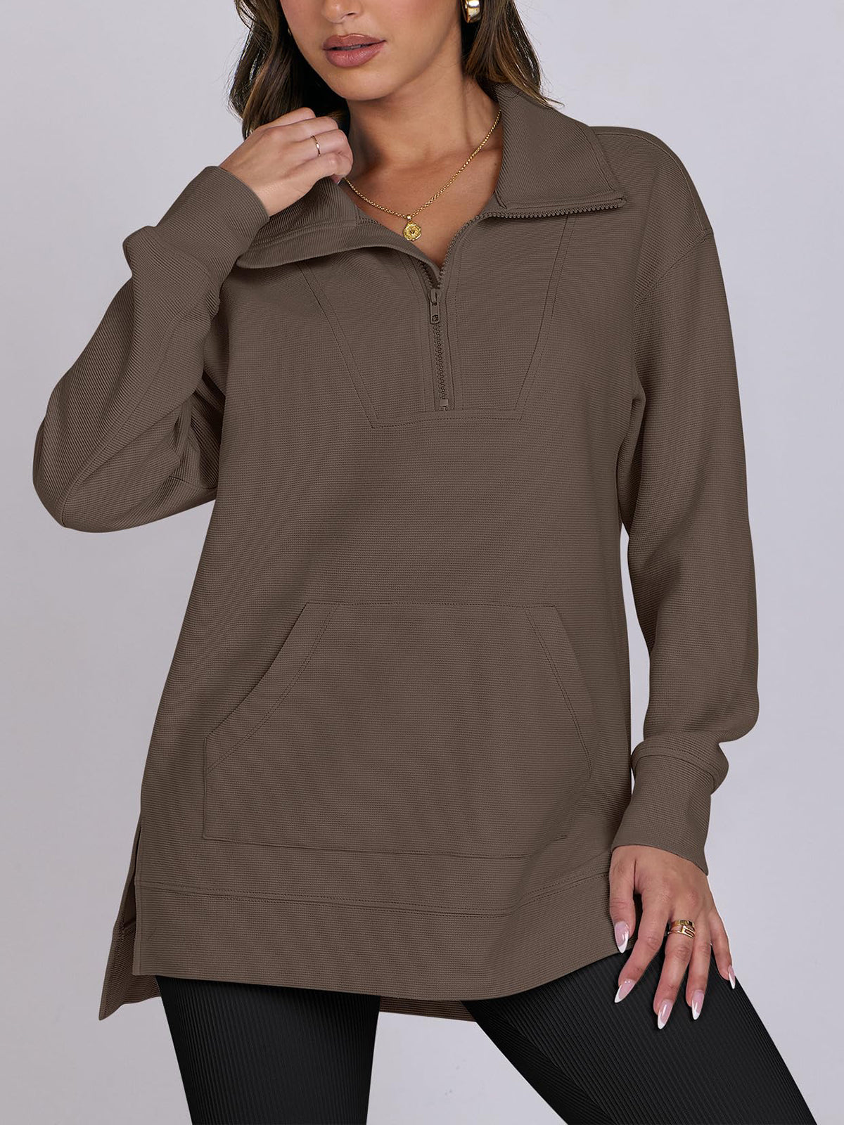 Women's Oversized High Neck Half Zip Knit Sweatshirt (Buy 2 Free Shipping)