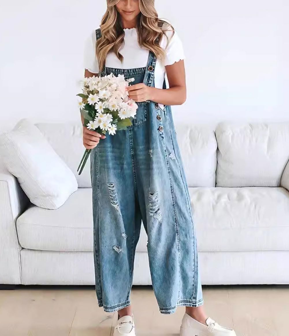 ✨Loose Fit Adjustable Strap Distressed Denim Bib Overalls(buy 2 free shipping!!!)