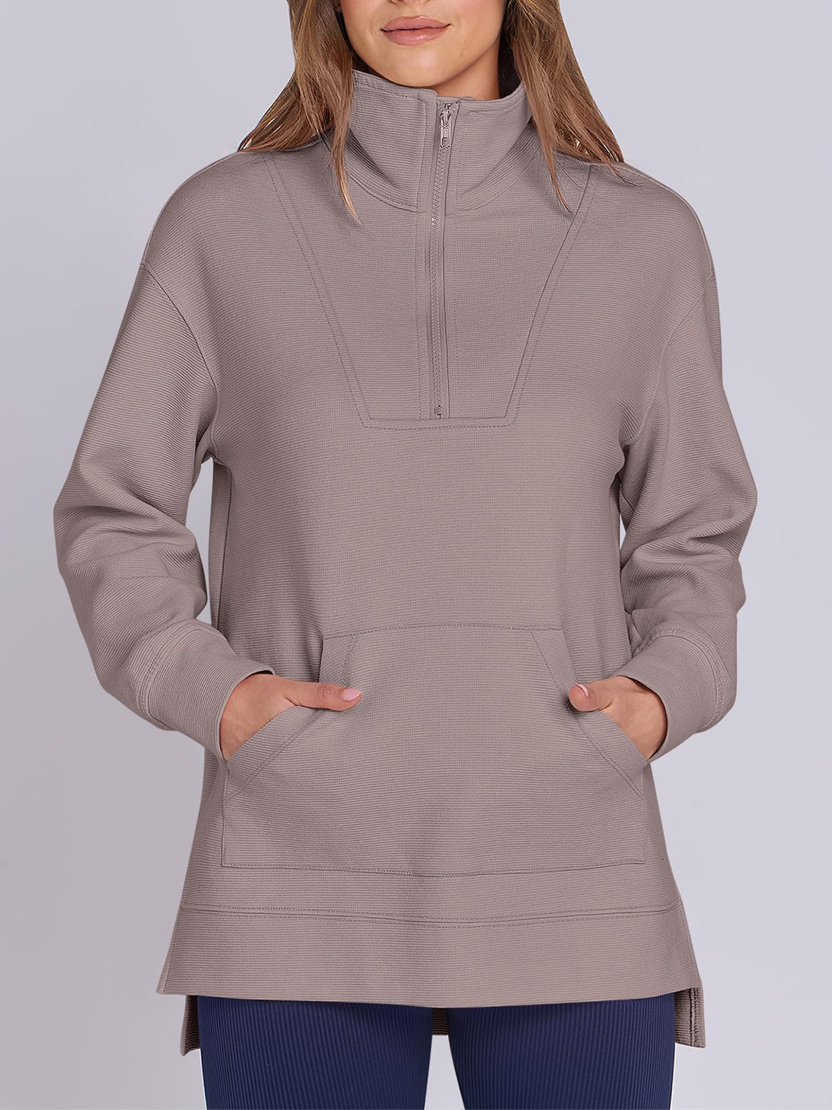 Women's Oversized High Neck Half Zip Knit Sweatshirt (Buy 2 Free Shipping)