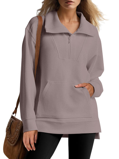 Women's Oversized High Neck Half Zip Knit Sweatshirt (Buy 2 Free Shipping)