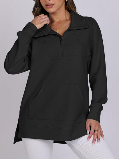 Women's Oversized High Neck Half Zip Knit Sweatshirt (Buy 2 Free Shipping)