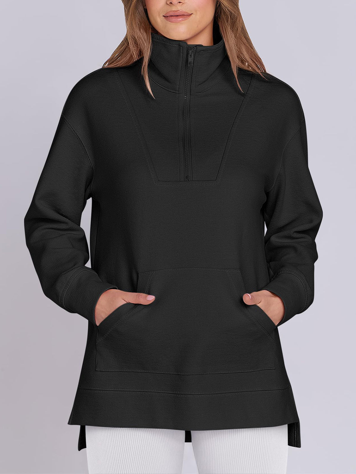 Women's Oversized High Neck Half Zip Knit Sweatshirt (Buy 2 Free Shipping)