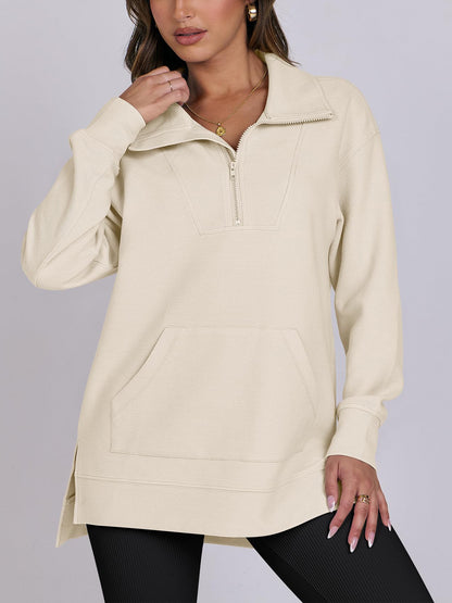 Women's Oversized High Neck Half Zip Knit Sweatshirt (Buy 2 Free Shipping)