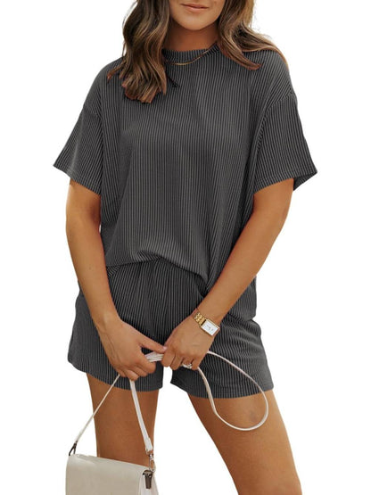 ✨Women's Ribbed Textured Knit Loose Lounge Shorts 2 Piece Set (Buy 2 Free Shipping)