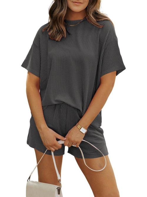 ✨Women's Ribbed Textured Knit Loose Lounge Shorts 2 Piece Set (Buy 2 Free Shipping)