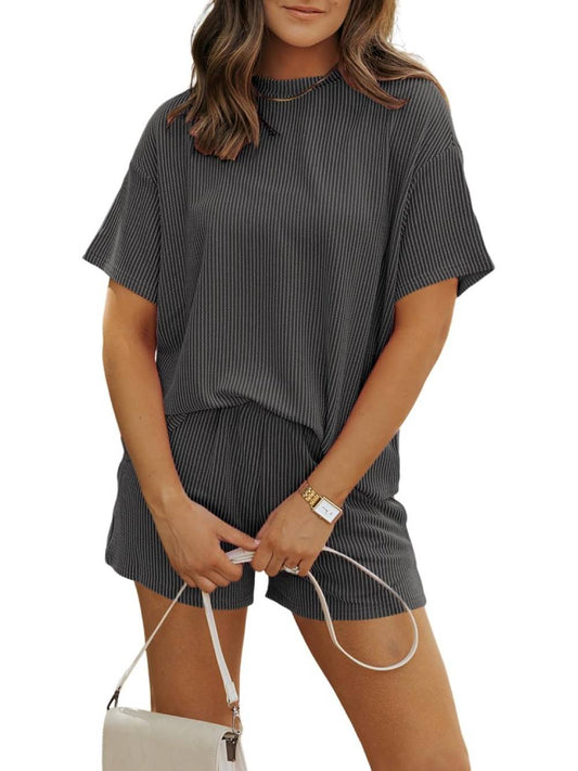 ✨Women's Ribbed Textured Knit Loose Lounge Shorts 2 Piece Set (Buy 2 Free Shipping)