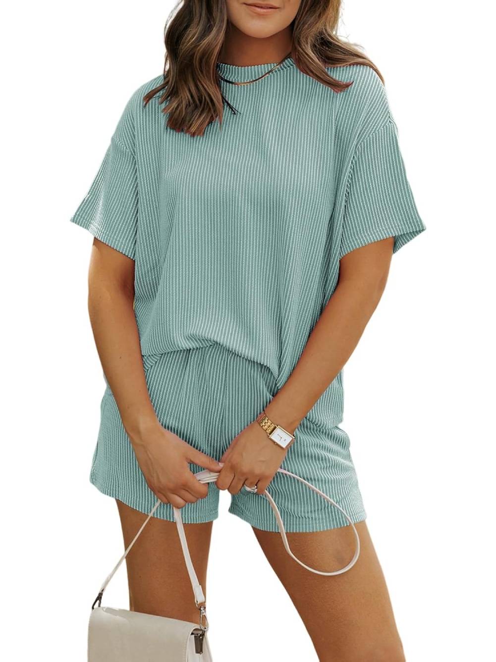 ✨Women's Ribbed Textured Knit Loose Lounge Shorts 2 Piece Set (Buy 2 Free Shipping)