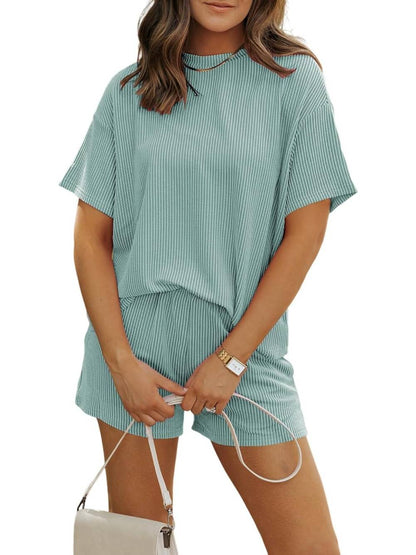 ✨Women's Ribbed Textured Knit Loose Lounge Shorts 2 Piece Set (Buy 2 Free Shipping)