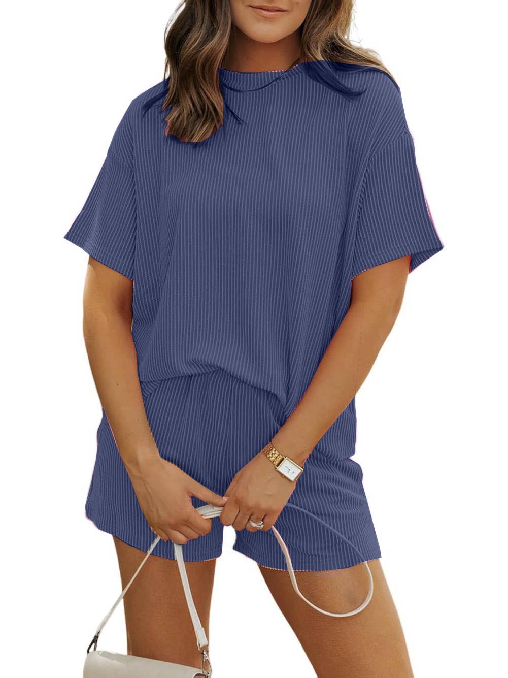 ✨Women's Ribbed Textured Knit Loose Lounge Shorts 2 Piece Set (Buy 2 Free Shipping)