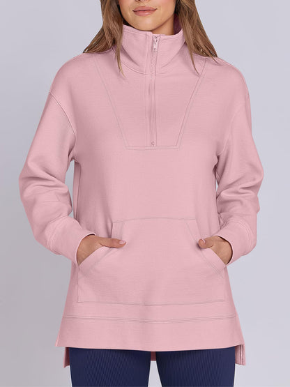 Women's Oversized High Neck Half Zip Knit Sweatshirt (Buy 2 Free Shipping)