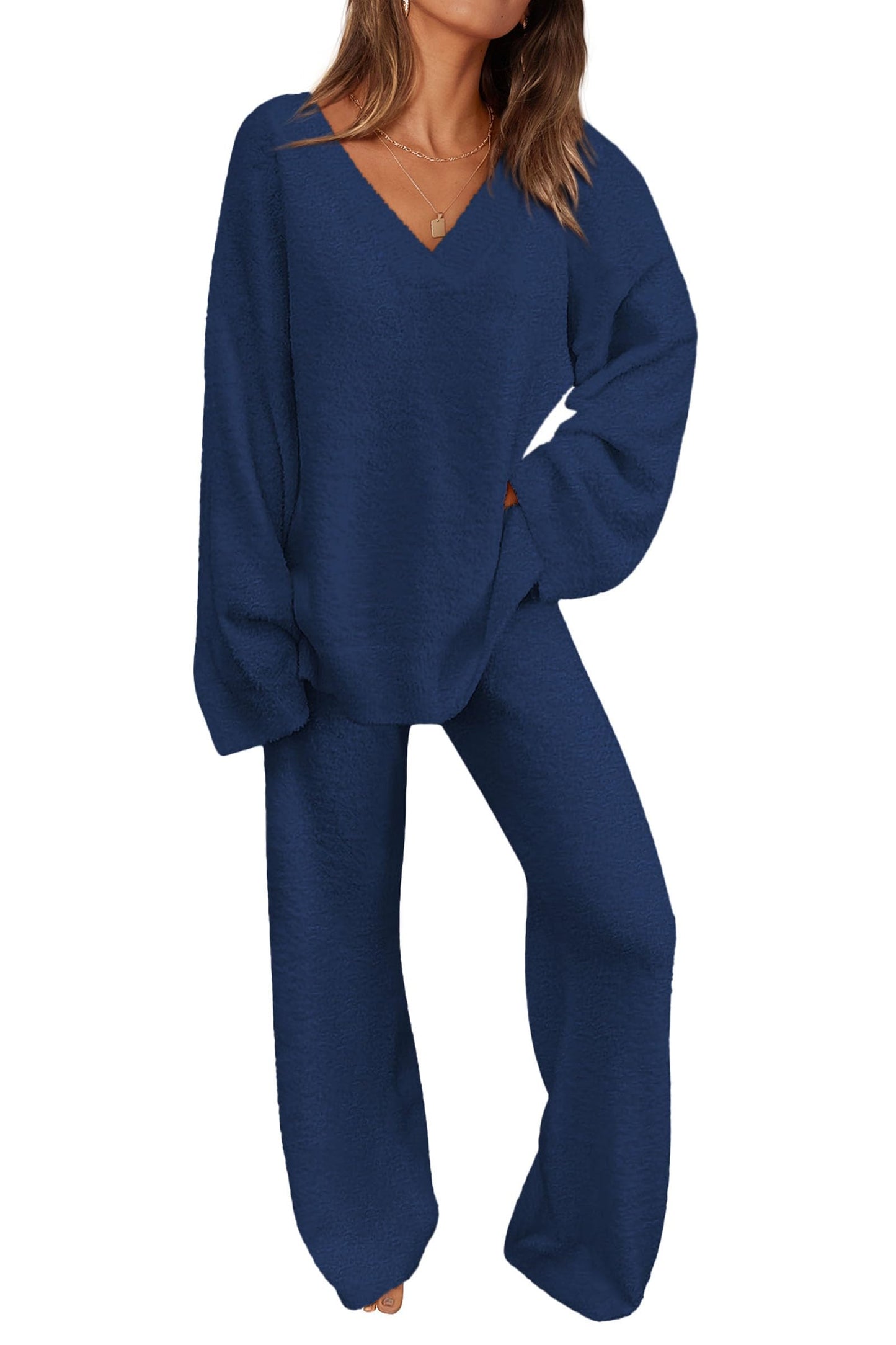 ✨Women's 2 Piece Oversized V Neck Pullover Sweater Fuzzy Lounge Set (Buy 2 Free Shipping)