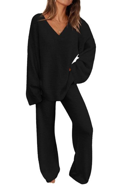 ✨Women's 2 Piece Oversized V Neck Pullover Sweater Fuzzy Lounge Set (Buy 2 Free Shipping)