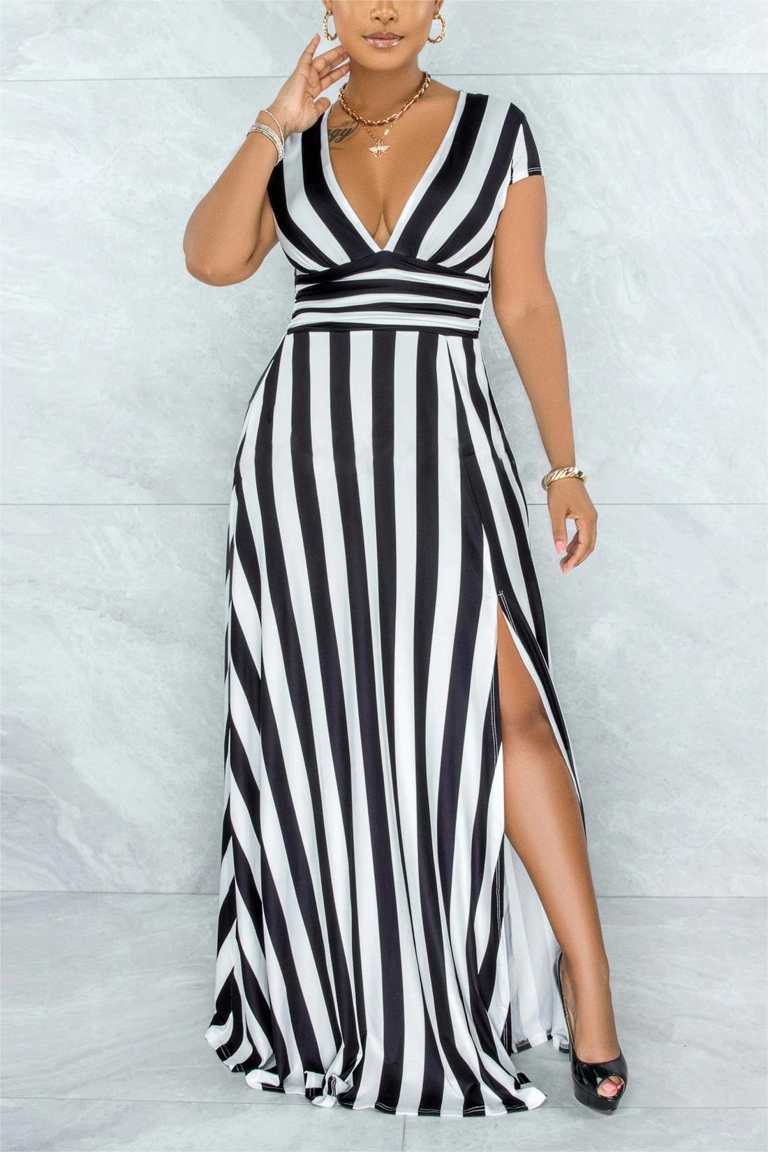 SEXY STRIPED HIGH WAIST MAXI DRESS - BUY 2 FREE SHIPPING