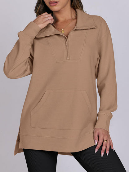 Women's Oversized High Neck Half Zip Knit Sweatshirt (Buy 2 Free Shipping)