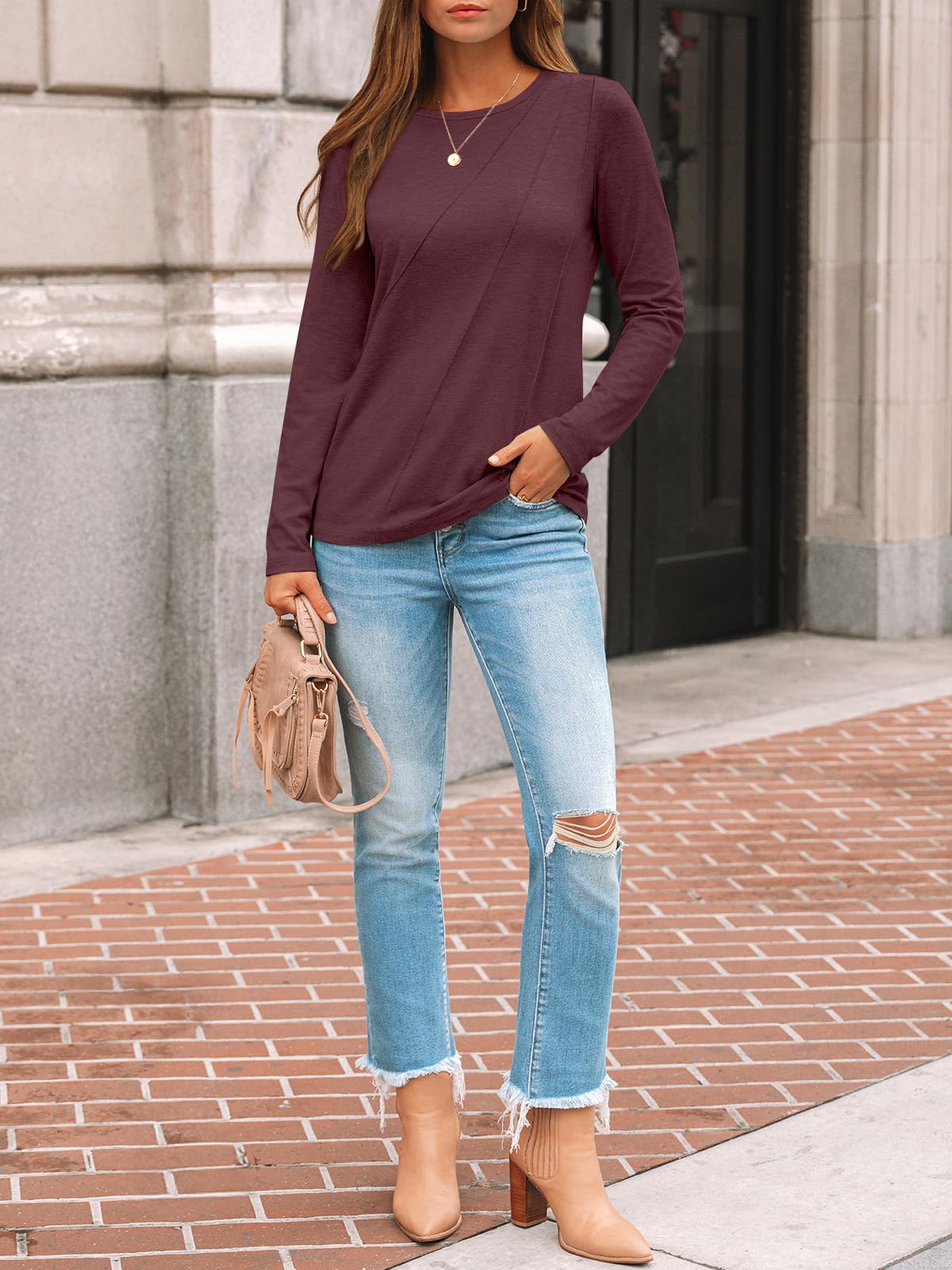 Womens Pleated Long Sleeve Tunic Tops