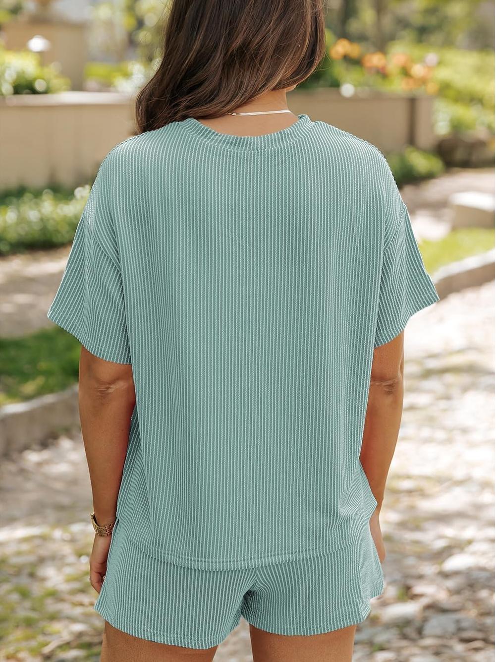 ✨Women's Ribbed Textured Knit Loose Lounge Shorts 2 Piece Set (Buy 2 Free Shipping)