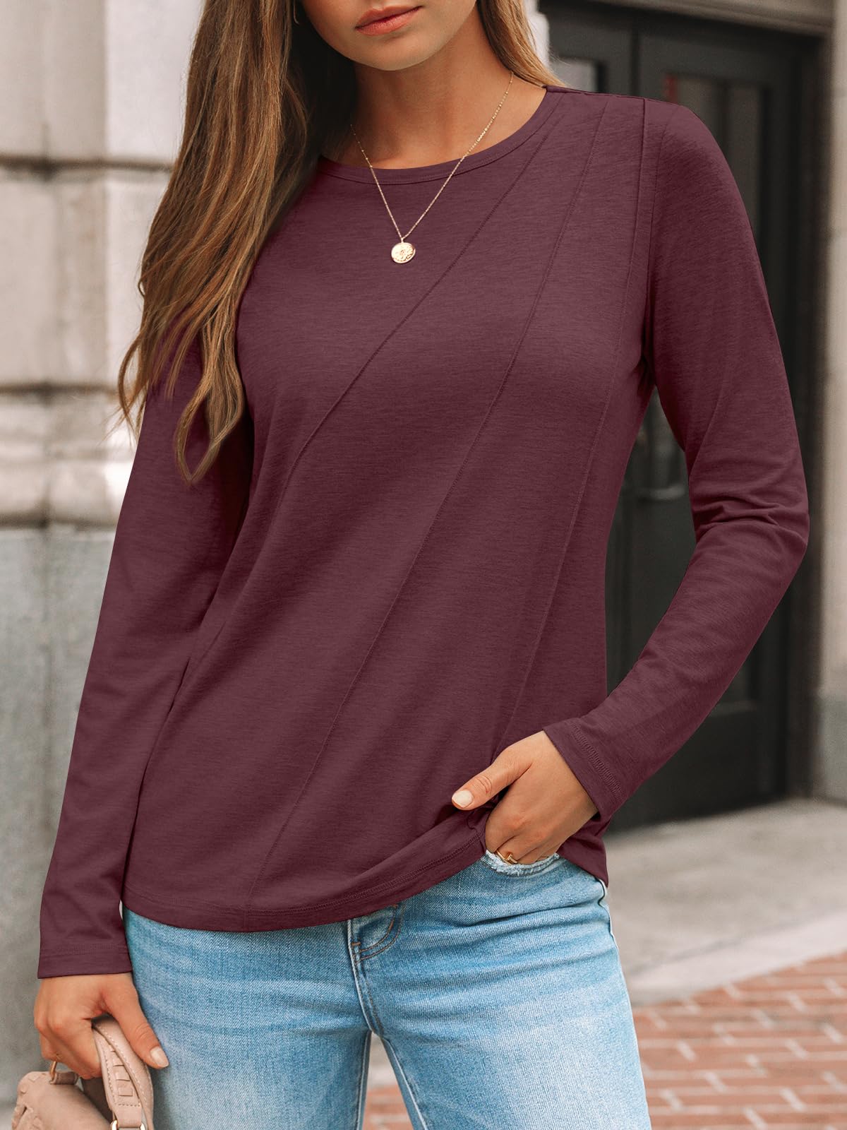 Womens Pleated Long Sleeve Tunic Tops