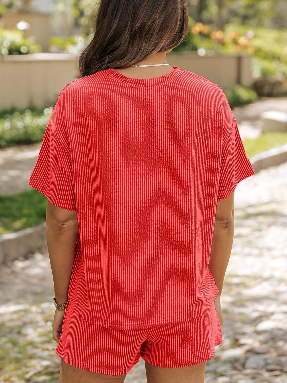 ✨Women's Ribbed Textured Knit Loose Lounge Shorts 2 Piece Set (Buy 2 Free Shipping)