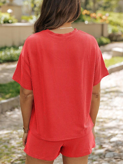 ✨Women's Ribbed Textured Knit Loose Lounge Shorts 2 Piece Set (Buy 2 Free Shipping)