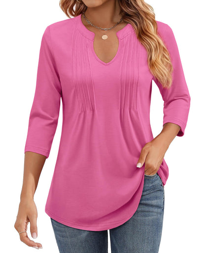 ✨Womens Casual 3/4 Sleeve Pleated Tunic Blouse (BUY 3 FREE SHIPPING)