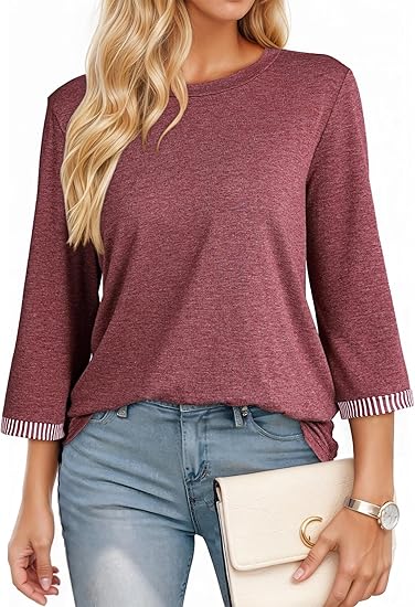 2026 New Women's 3/4 Length Sleeve T Shirts Casual Crew Neck Basic Blouses(buy 3 free shipping!!!)