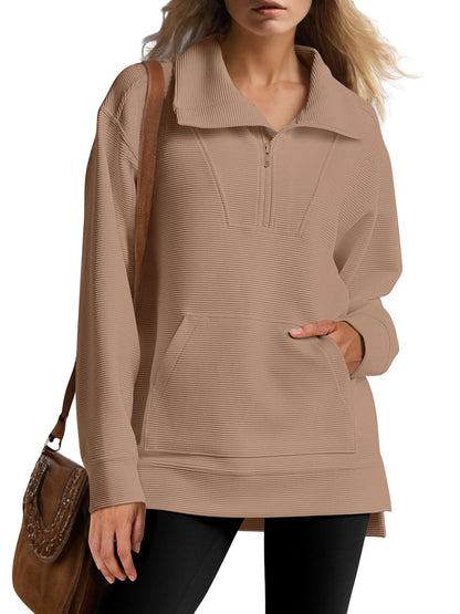 Women's Oversized High Neck Half Zip Knit Sweatshirt (Buy 2 Free Shipping)