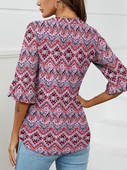 ✨Womens 3/4 Length Sleeve V-Neck Eyelet Casual Ruffle Sleeve Tunic Blouses(Buy 3 Free Shipping)