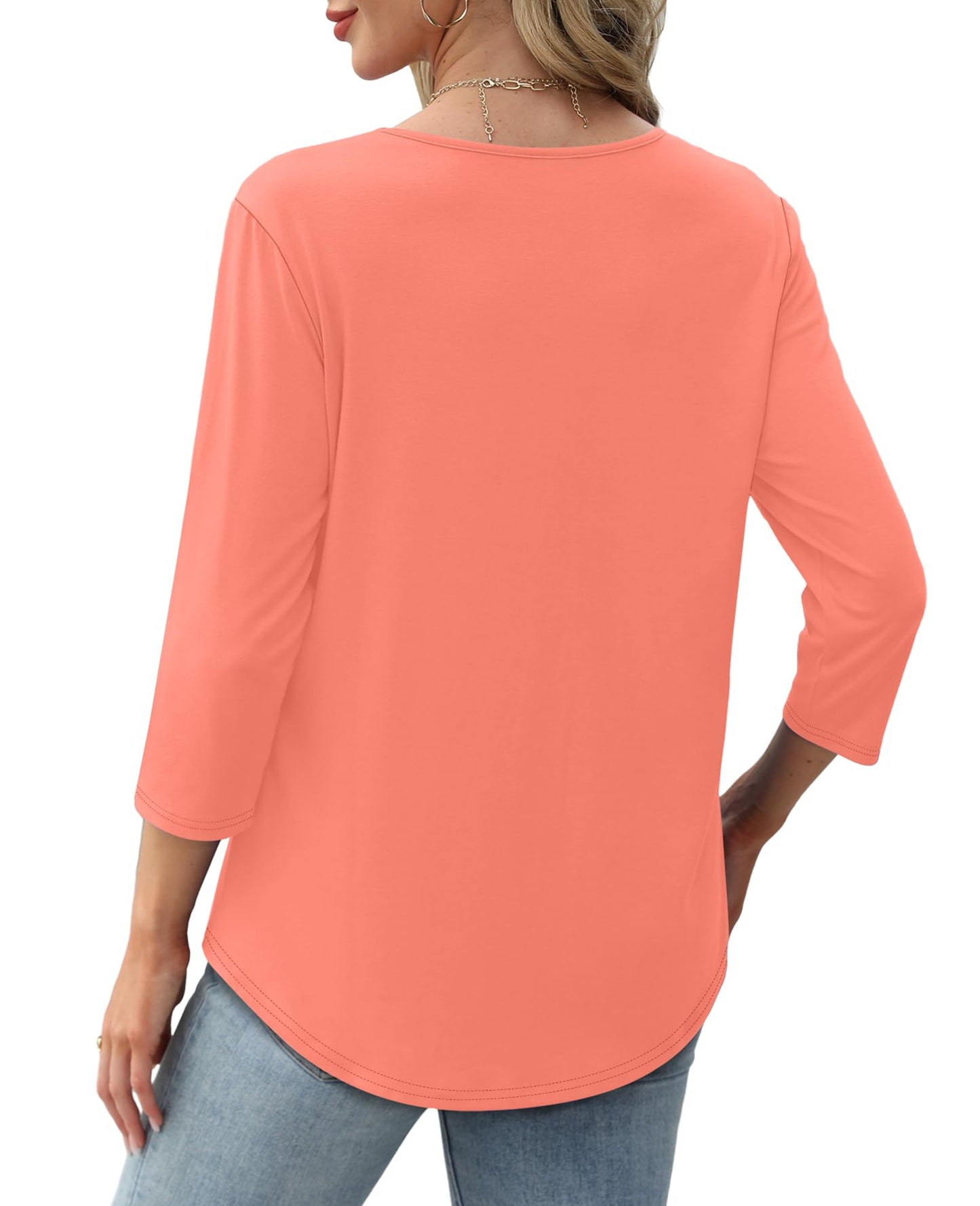 Women's 3/4 Length Sleeve Crewneck Casual Pleated Tunic Tops(buy 3 free shipping)