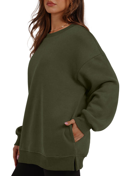 Women's Oversized Fleece Pullover with Hidden Pockets Buy 2 Free Shipping
