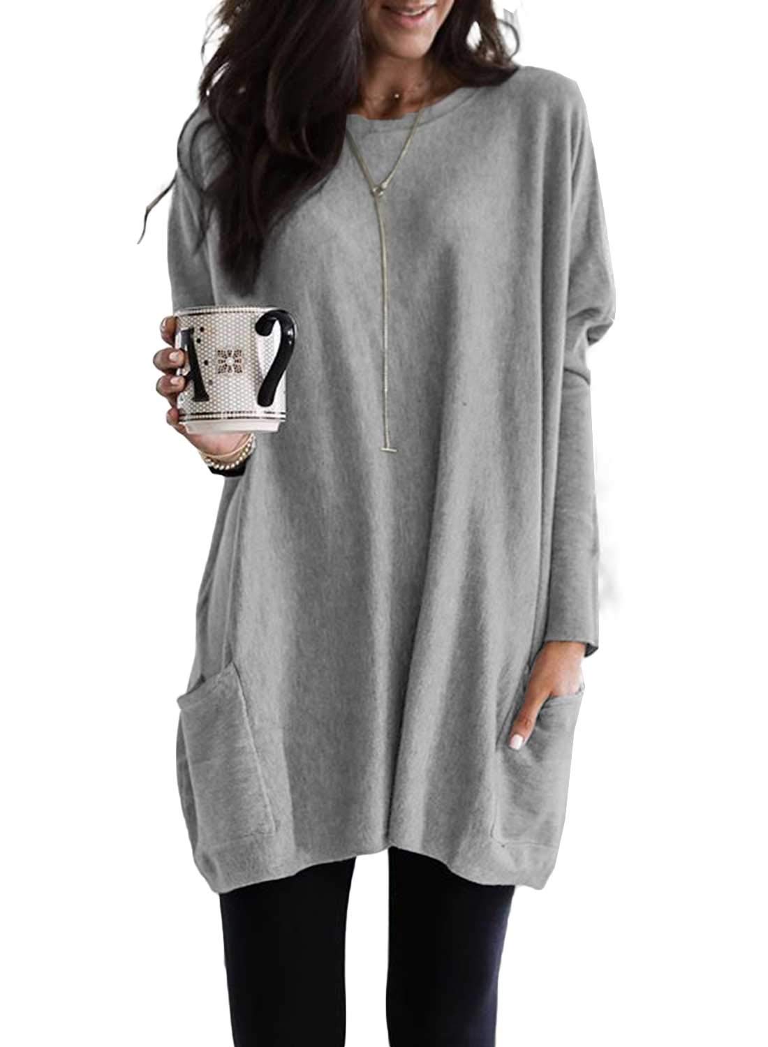 Women's Casual Long Sleeve Lightweight T-Shirt Top with Pockets