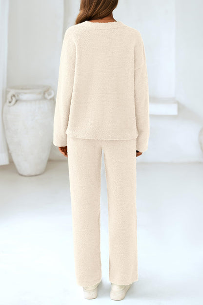 ✨Women's 2 Piece Oversized V Neck Pullover Sweater Fuzzy Lounge Set (Buy 2 Free Shipping)